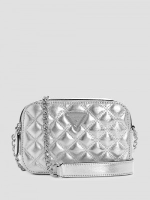 Guess Giully Quilted Camera Crossbody Argintii | GUESS-SN28954