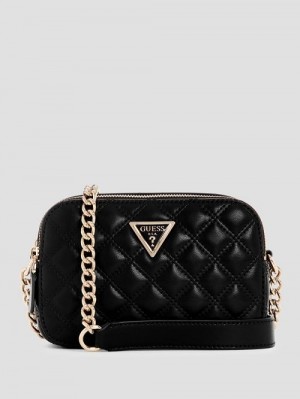 Guess Giully Quilted Camera Crossbody Negrii | GUESS-SN28779