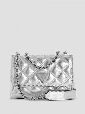 Guess Giully Quilted Mini Crossbody Argintii | GUESS-SN28891