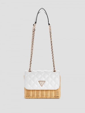 Guess Giully Straw Convertible Crossbody Albi | GUESS-SN28770