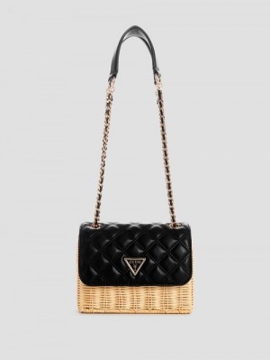 Guess Giully Straw Convertible Crossbody Negrii | GUESS-SN28810