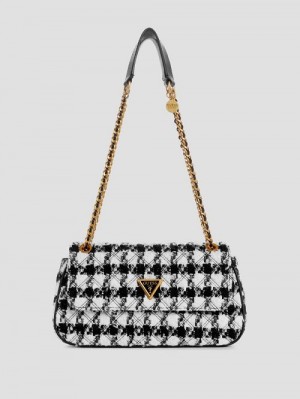 Guess Giully Tweed Convertible Crossbody Negrii | GUESS-SN28830