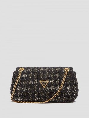 Guess Giully Tweed Convertible Crossbody Negrii | GUESS-SN29128