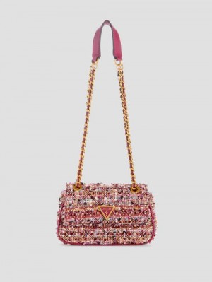 Guess Giully Tweed Mini Convertible Crossbody Violet | GUESS-SN28833