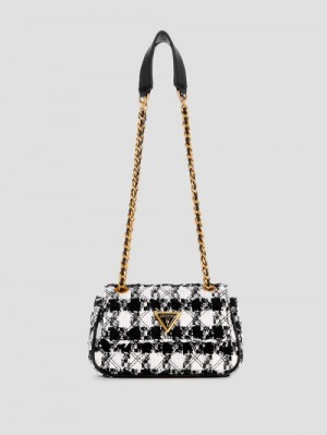 Guess Giully Tweed Mini Convertible Crossbody Negrii | GUESS-SN28884