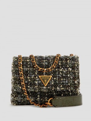 Guess Giully Tweed Mini Convertible Crossbody Verzi | GUESS-SN28995