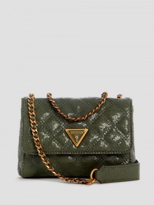 Guess Giully Tweed Mini Convertible Crossbody Verzi | GUESS-SN29036