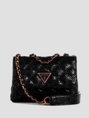 Guess Giully Tweed Mini Convertible Crossbody Negrii | GUESS-SN29045