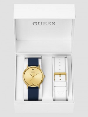 Guess Gold-Tone Analog Watch with White Silicone Strap Aurii | GUESS-SN31626