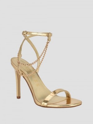 Guess Gold-Tone Chain Strap Heels Aurii | GUESS-SN29736