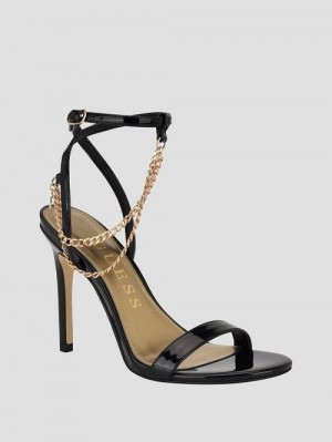Guess Gold-Tone Chain Strap Heels Negrii | GUESS-SN29858