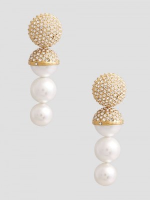 Guess Gold-Tone Crystal Ball and Faux Pearl Drop Earring Aurii | GUESS-SN30275