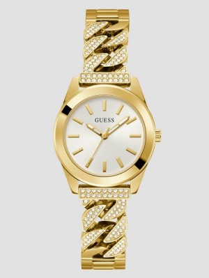 Guess Gold-Tone Crystal Curb Chain Analog Watch Aurii | GUESS-SN29974