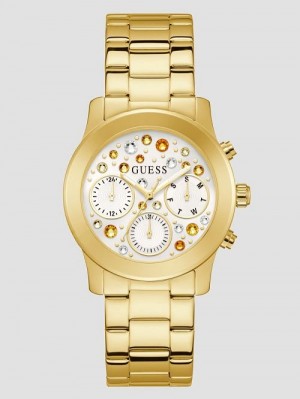 Guess Gold-Tone Crystal Multifunction Watch Aurii | GUESS-SN29973
