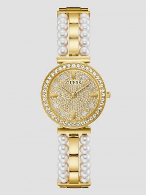 Guess Gold-Tone Diamond and Pearl Analog Watch Aurii | GUESS-SN29999