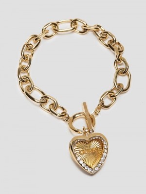 Guess Gold-Tone Heart T-Bar Chain Bracelet Aurii | GUESS-SN30251