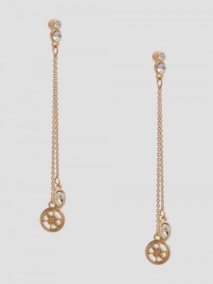 Guess Gold-Tone Linear Crystal and Logo Earrings Aurii | GUESS-SN30307