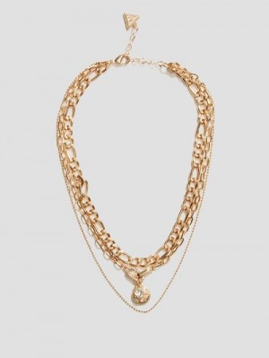 Guess Gold-Tone Logo Charm Layered Necklace Aurii | GUESS-SN30263