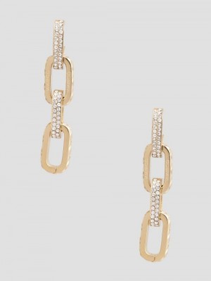 Guess Gold-Tone Matelassé and Pavé Link Earrings Aurii | GUESS-SN30276