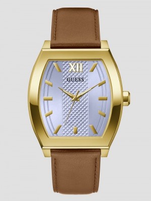 Guess Gold-Tone and Brown Leather Analog Watch Gri | GUESS-SN31669