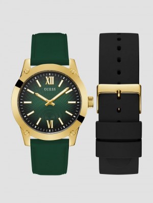 Guess Gold-Tone and Green Analog Watch Box Set Verzi | GUESS-SN31619