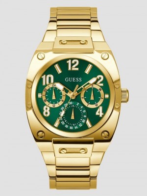 Guess Gold-Tone and Green Multifunction Watch Aurii | GUESS-SN31637