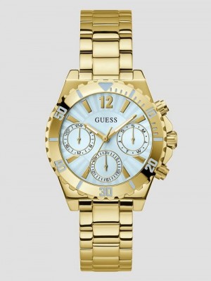 Guess Gold-Tone and Light Blue Multifunction Watch Aurii | GUESS-SN29975