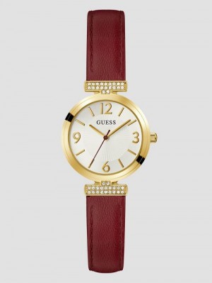 Guess Gold-Tone and Red Leather Analog Watch Rosii | GUESS-SN30016