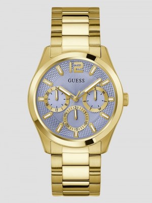 Guess Gold-Tone and Textured Blue Multifunction Watch Aurii | GUESS-SN31666
