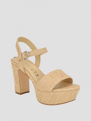 Guess Haldem Platform Block Heels Bej | GUESS-SN29785