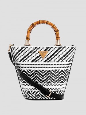 Guess Happyland Straw Mini Tote Negrii | GUESS-SN29435