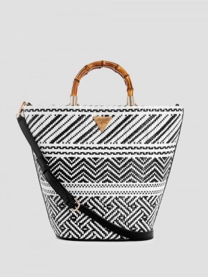 Guess Happyland Straw Tote Negrii | GUESS-SN28762