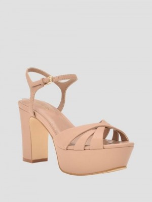 Guess Haylo Crisscross Platform Block Heels Bej | GUESS-SN29655