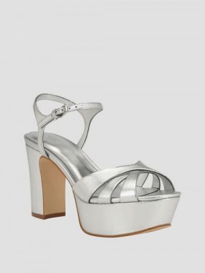 Guess Haylo Crisscross Platform Block Heels Argintii | GUESS-SN29774