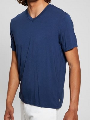 Guess Heavy Jersey V-Neck Tee Albastri | GUESS-SN30495