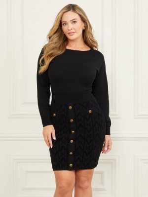 Guess Hermione Boat-Neck Sweater Dress Negrii | GUESS-SN26960