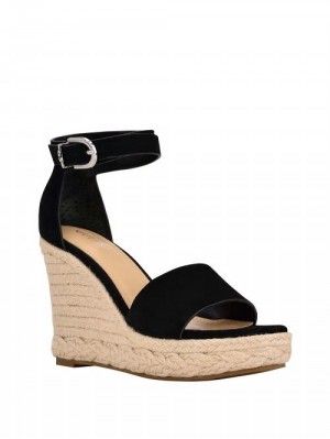 Guess Hidy Suede Espadrille Wedges Negrii | GUESS-SN29645