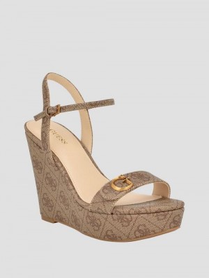 Guess Himifa Shimmer Metallic G Wedge Sandals Maro | GUESS-SN29692