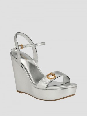 Guess Himifa Shimmer Metallic G Wedge Sandals Argintii | GUESS-SN29765