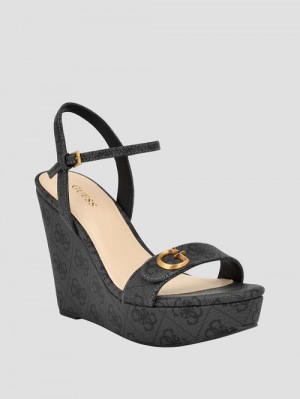 Guess Himifa Shimmer Metallic G Wedge Sandals Negrii | GUESS-SN29773