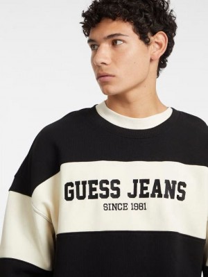 Guess Horizontal Stripe Crewneck Sweatshirt Negrii | GUESS-SN31018
