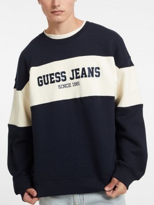 Guess Horizontal Stripe Crewneck Sweatshirt Albastri | GUESS-SN31022