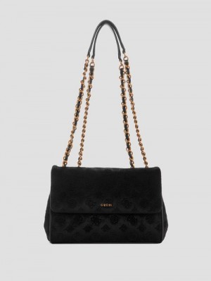 Guess Inia Velvet Convertible Crossbody Negrii | GUESS-SN28808