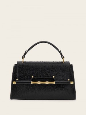 Guess Iris Bamboo Mini Leather Satchel Negrii | GUESS-SN29308