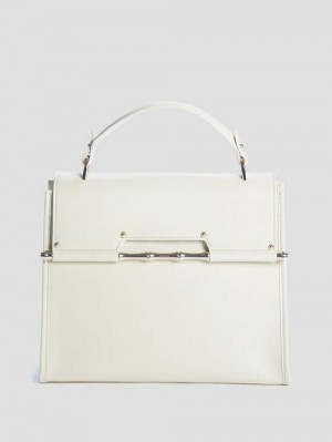 Guess Iris Leather Top Handle Bag Bej | GUESS-SN29284