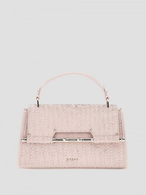 Guess Iris Textured Leather Top Handle Bag Bej | GUESS-SN29298