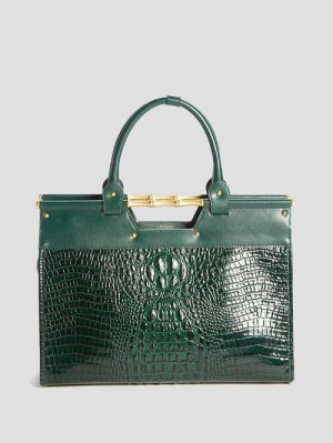 Guess Isa Crocodile-Embossed Leather Satchel Gri | GUESS-SN29231