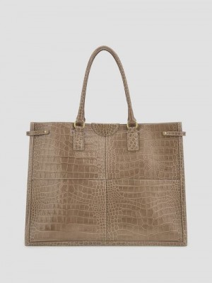 Guess Isa Crocodile-Embossed Leather Tote Maro | GUESS-SN29401