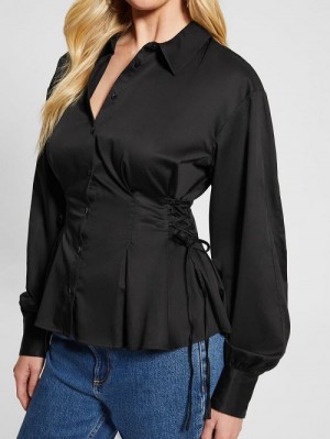 Guess Jackie Lace-Up Top Negrii | GUESS-SN27547