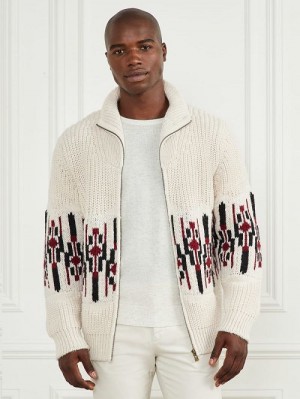 Guess Jacquard High Neck Cardigan Albi | GUESS-SN31025